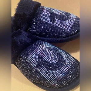 XL True Religion IRIDESCENT Sparkle Slippers Black & Bling  9.5-10.5 NEW